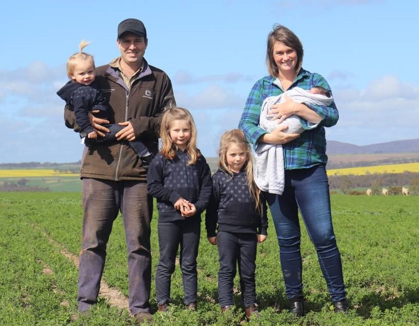 OMeehamfamily The O'Meehan family - Myles (left), daughters Annabelle, Maggie, Lilly, wife Emily and son Max at Caralinga Farms, Borden, WA.